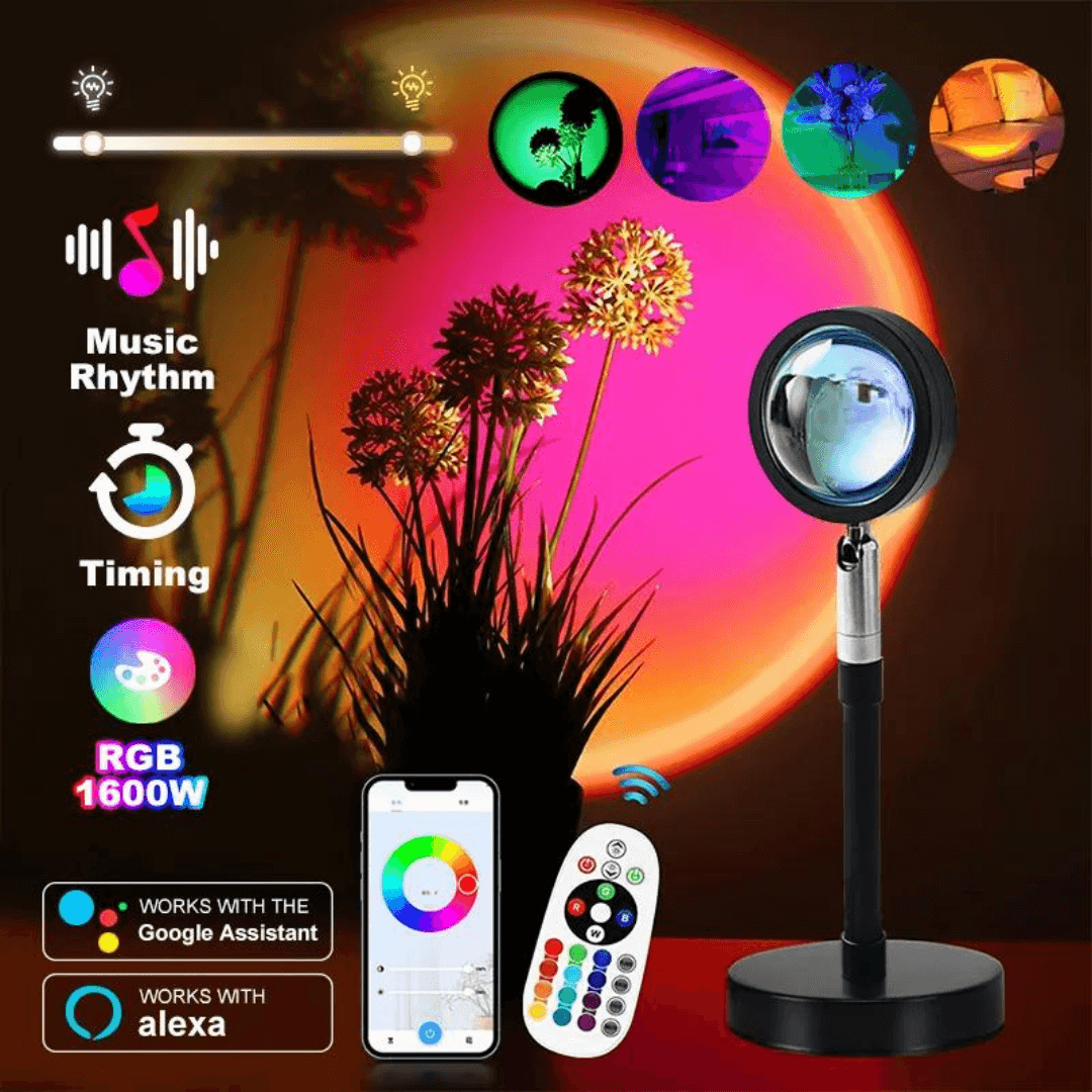 Lâmpada LED projetor de Pôr do Sol, com rotação de 180 graus - Carregamento USB