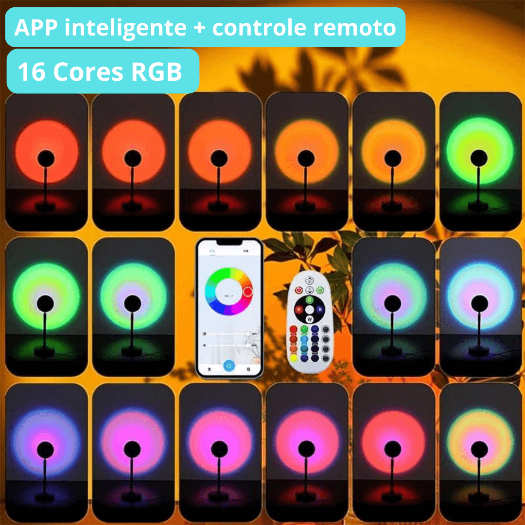Lâmpada LED projetor de Pôr do Sol, com rotação de 180 graus - Carregamento USB